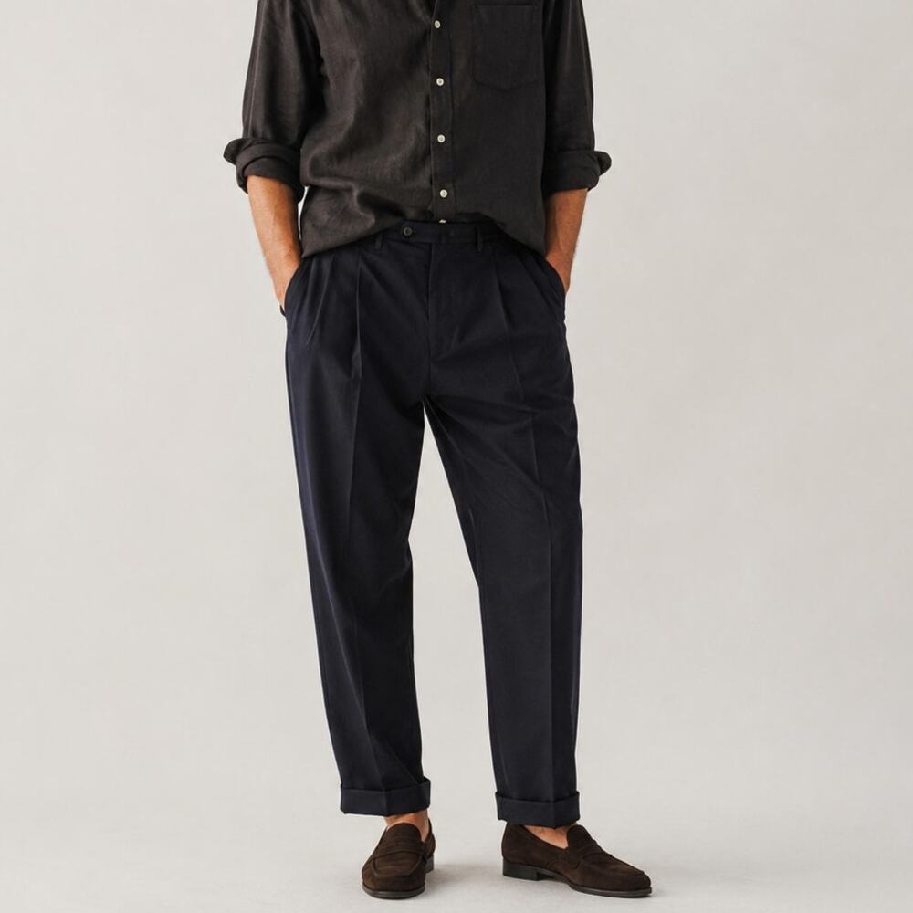 Battaglia Pleated trouser Pants Cuffed Charcoal black Size 36 Italy